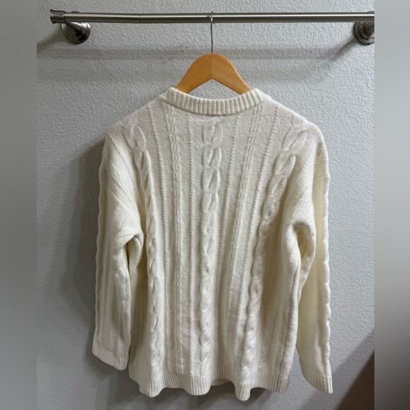 Talbots Ivory/Cream Cable Knit Cardigan Sweater Soft Wool Blend Large Petite - Picture 5 of 5